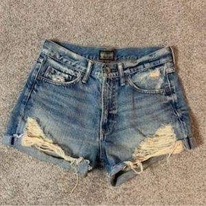 Women's MOUSSY DENIM High Rise Waist DISTRESSED Cotton BLUE JEAN Summer SHORTS 2